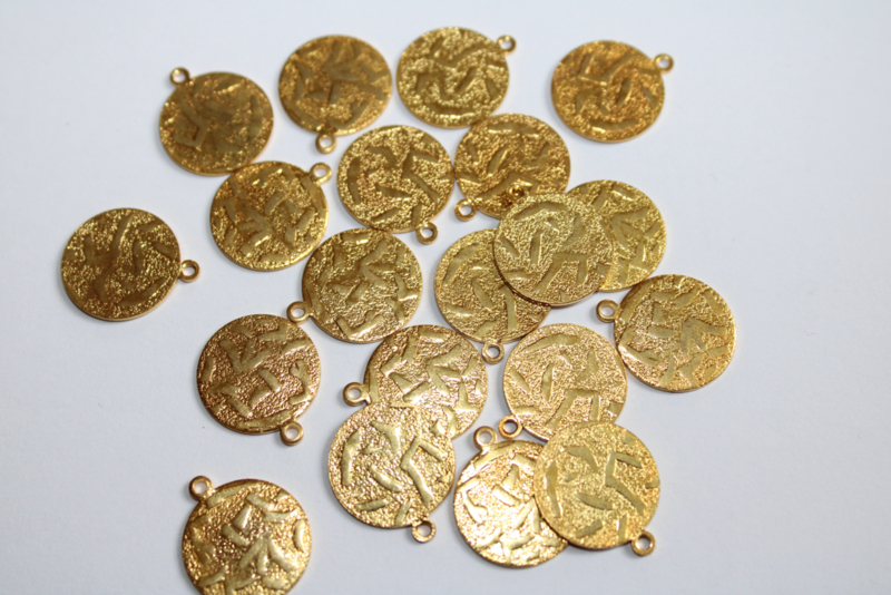 GOUD kleurige muntjes met extern oogje - 14 mm diameter 1 mm dik - GOLDEN coins external eye