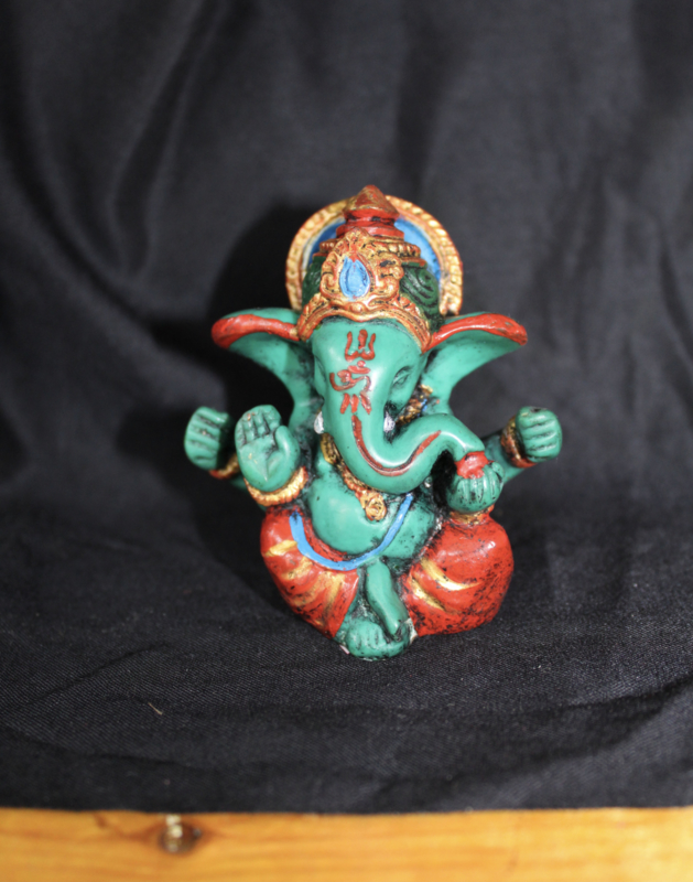 Ganesha Hindoe godheid beeldje multicolor TURQUOISE GROEN-BLAUW - 7,5 cm