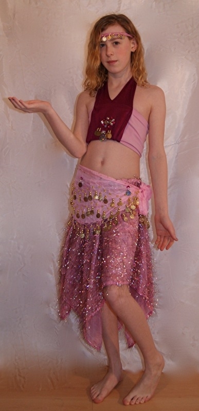 4-piece One of a kind Bellydance costume for girls 8-12 years old  PINK : headband + top + belt + skirt