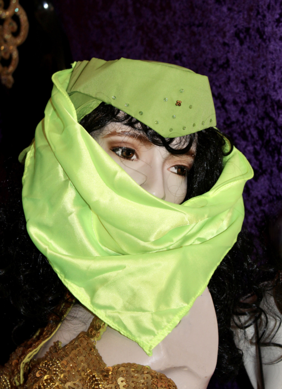 Harem sluier met hoedje (FLUO) GROEN - Harem veil with hat lady (FLUORESCENT) GREEN