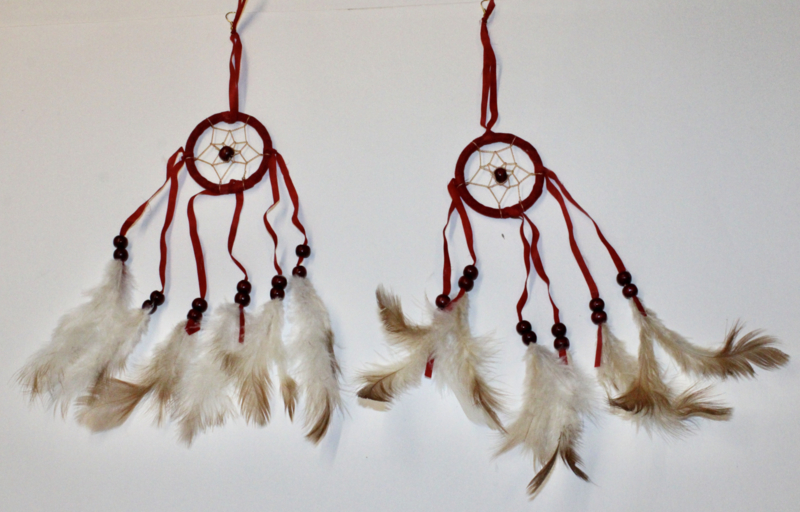 Dreamcatcher earrings RED, natural feathers and beads decorated - XXL XLong