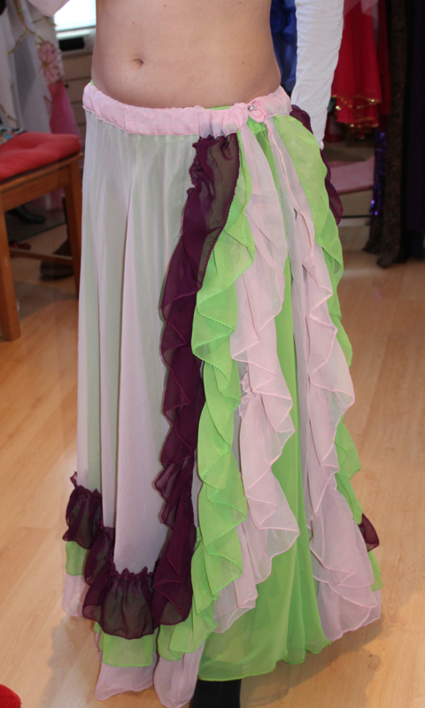 one size - High split Ruffles skirt SOFT PINK, LIME GREEN, BURGUNDY DARK RED + ruffled  Samba sleeves -