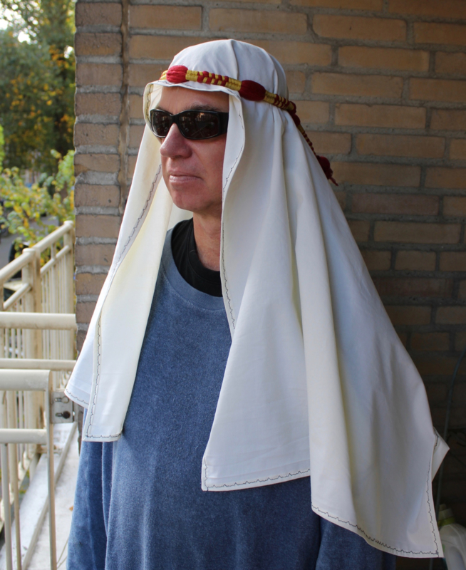 Saudi oil sheikh head gear : white shawl + headband RED GOLDEN-YELLOW