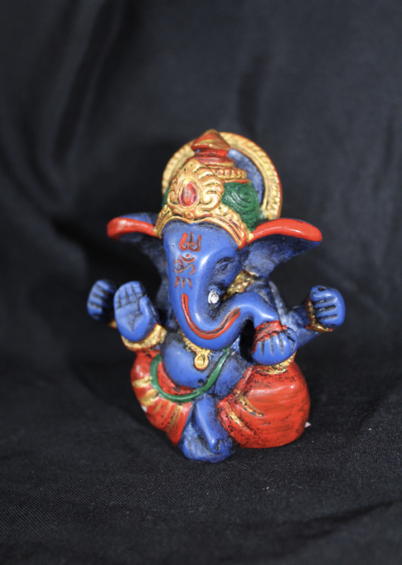 Ganesha Hindoe godheid beeldje multicolor BLAUW - 7,5 cm
