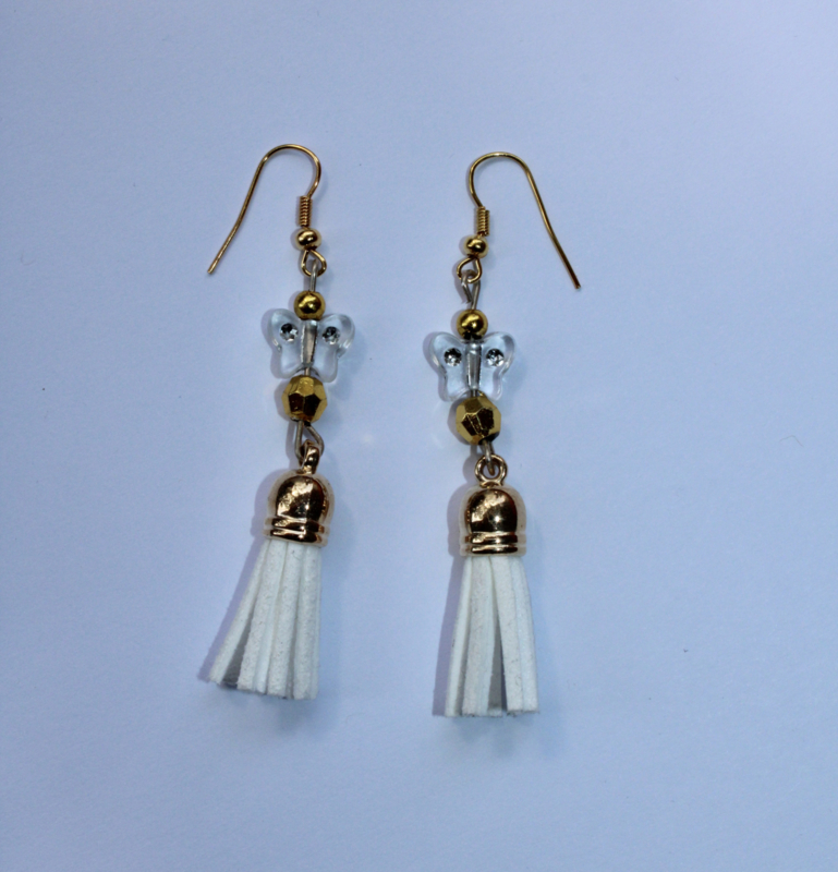 WHITE GOLDEN Lightweight tassel earrings, butterfly decorated