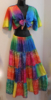 Gypsy costume 2-piece FLUORESCENT MULTICOLOR : ruffled skirt + tie top