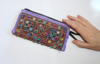 PURPLE Make up purse, mini bag, pouch with zipper, MULTICOLORED stones decorated 19 cm x 11 cm -Étui MULTICOLORE VIOLET