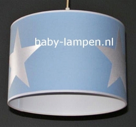 Babylamp lichtblauw met 3 grote zilveren sterren