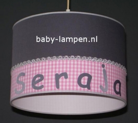 lamp babykamer Seraja effen antraciet roze ruitje