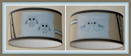 Stoere lamp babykamer beige lichtblauw met vogel en uil