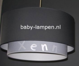 lamp babykamer antraciet Binnenkap effen grijs met zilveren naam