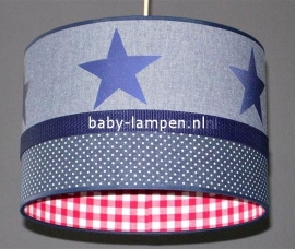 Babylamp spijkerstof donkerblauwe sterren en rode ruit