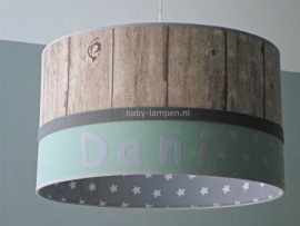 Babylamp Dani mint groen grijze sterren en steigerhout
