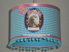 meisjeslamp aqua blauw en roze met paardje en naam