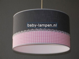 lamp babykamer effen antraciet en roze ruitje