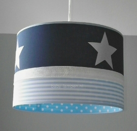 babylamp donkerblauw 3x witte ster en lichtblauwe sterren en strepen