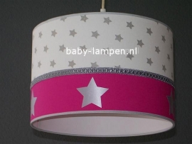 Babylamp zilveren sterren effen fucsia