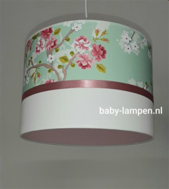 babylamp mint groen en oudroze bloemen behang