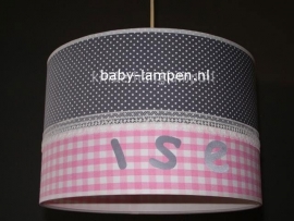 lamp babykamer Isa grijs stipje en roze ruitje