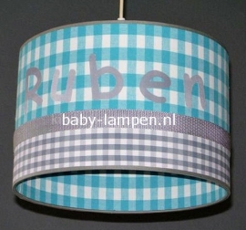 lamp babykamer Ruben aqua en grijze ruit