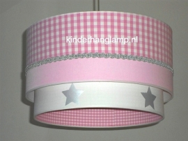 lamp babykamer  roze en wit met zilveren sterren