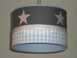 Babylamp effen antraciet lichtblauwe ruit en zilveren sterren binnenkant lichtblauwe stippen
