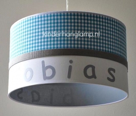 Babylamp Tobias turquoise ruitje en effen grijs binnenkant