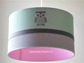 Babylamp mint groen 3 x grijs uiltje met binnenkant roze stipjes