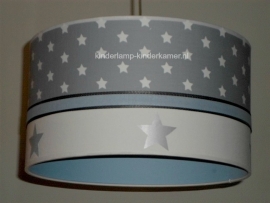 Babylamp grijze sterren en zilveren sterren met lichtblauwe binnenkant