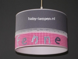 lamp babykamer Fenne grijs stipje fucsia ruitje