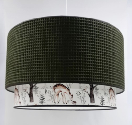 kinderlamp legergroen wafelstof  bosdieren