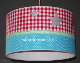 Babylamp rode ruit en aqua stipje zilveren sterren