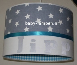 lamp babykamer grijze sterren en turquoise ruitje Jipp