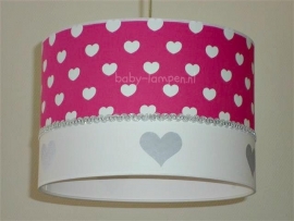 Baby-lampen fuchsia witte hartjes en zilveren hartjes