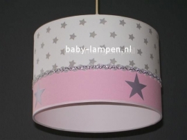 Babylamp zilveren sterren en effen roze