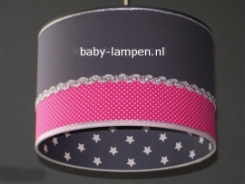 Babylamp effen antraciet fucsia stipje en sterren