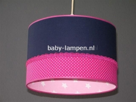 Babylamp effen blauw en fucsia stipjes en roze sterren