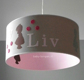 babylamp Liv beige en roze met meisjes en bloemetjess