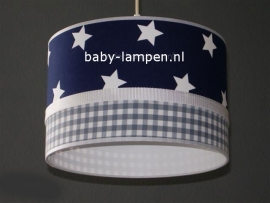 lamp babykamer donkerblauwe ster en grijze ruit