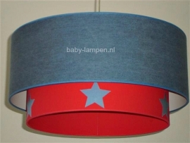 lamp babykamer spijkerstof en rood met sterren