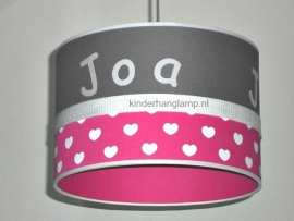 Babylamp Joa effen antraciet fucsia witte hartjes en effen fucsia binnenkant