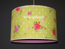 Babylamp lime groen met fucsia rosen en ruiten