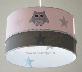 Babylamp roze drie keer uiltje en stone green sterren binnenkant