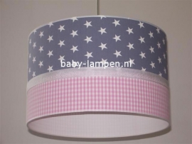 Babylamp grijze ster en roze ruitjes