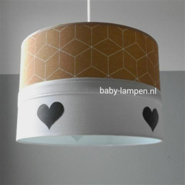 babylamp okergeel zwarte hartjes en mint binnenkant