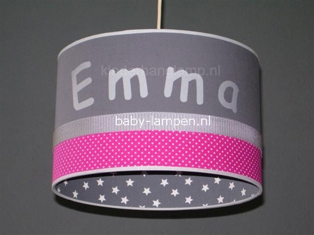 Meisjeslamp Emma antraciet en fucsia stipjes sterretje binnenkant