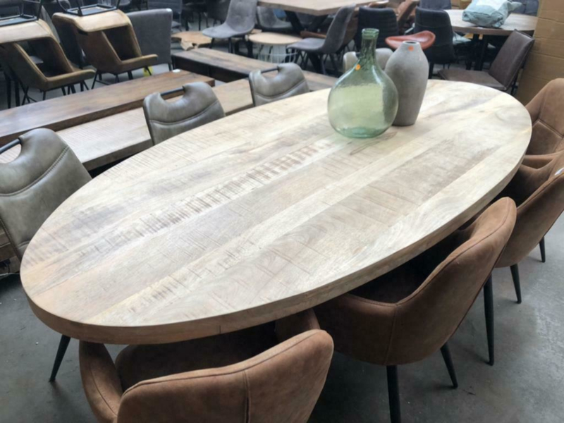 Nieuw Eettafel ovaal industrieel hout Naturel Eettafels WK Home.nl