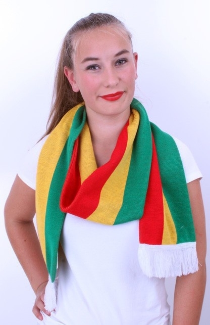 Sjawl gebreid rood / geel / groen Sjawl gebreid rood / geel / groen