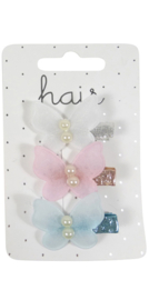 Clipje vlinder parel roze-blauw 3 cm