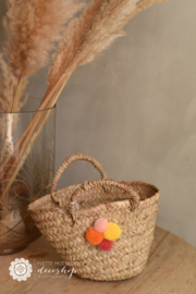 Tasje riet pompom small